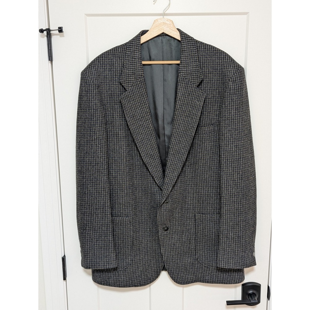 Vintage Woolrich Wool Blazer Mens L Houndstooth Tweed Sport Coat Grey USA 90s